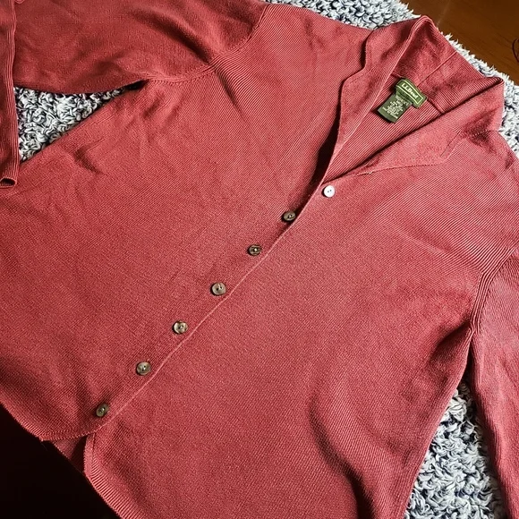 Womens L.L. Bean Sweater Cardi Silk Blend Burnt Red Cardigan Size M Indie Fall - Picture 7 of 11